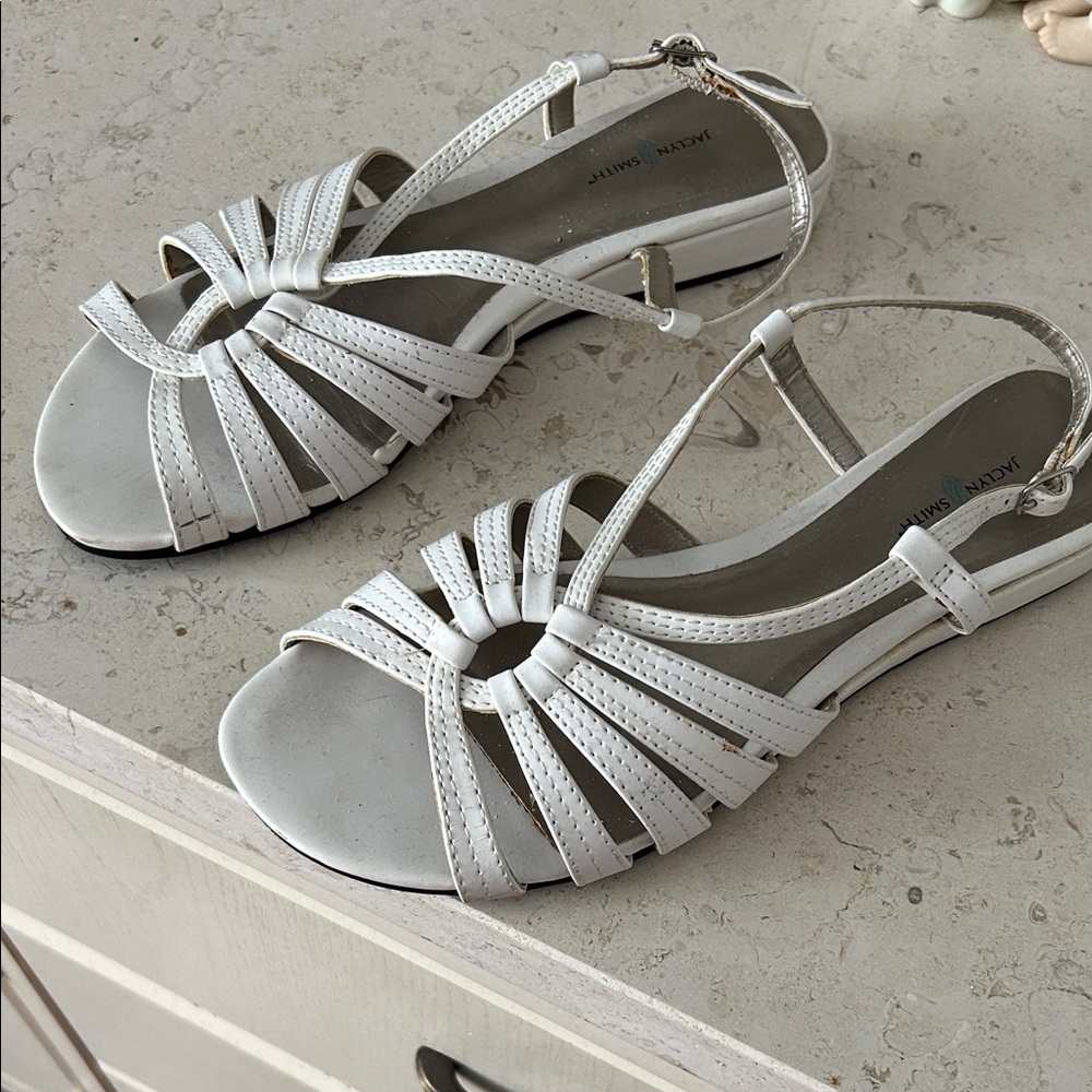 Jaclyn Smith Strappy White Sandals